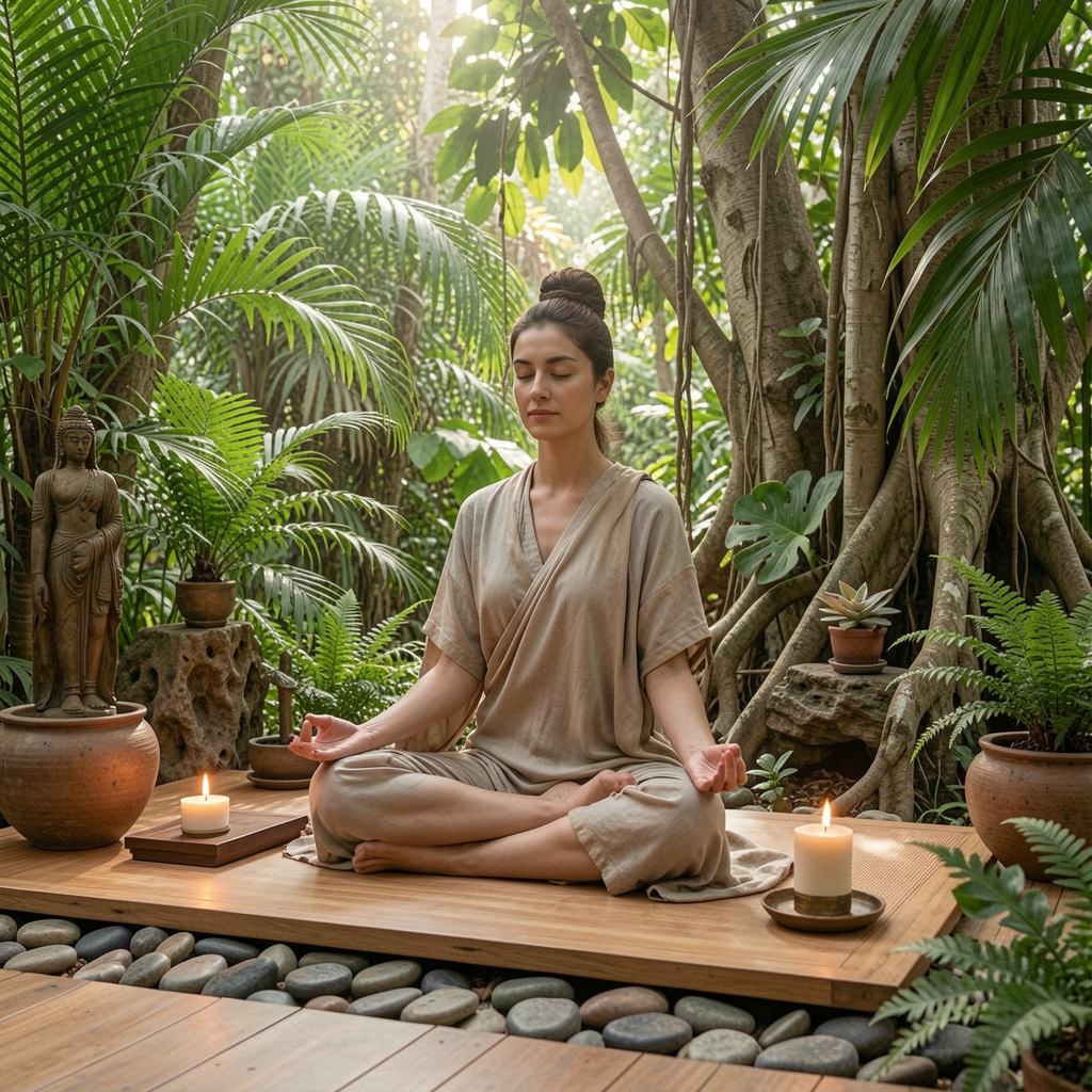 Peaceful meditation space with natural elements